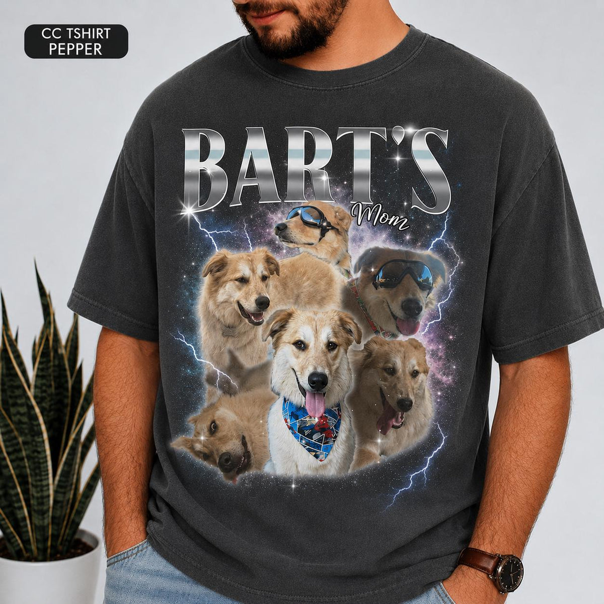 Personalized Pet Photo + Name Comfort Colors Shirt, Custom Pet Vintage Bootleg Tee, Dog Portrait, Dog Remembrance Gift, Christmas Gift