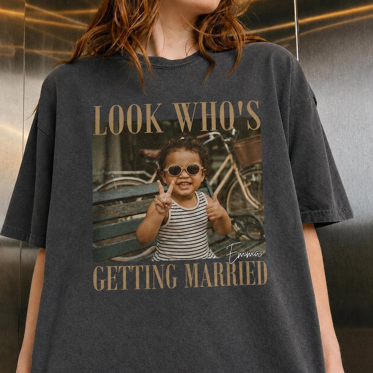 Comfort Colors Look Who’s Getting Married Shirt, Personalized Wedding Shirt Bridal Shower Gift Bachelorette Tee, Custom Bride Photo and Name
