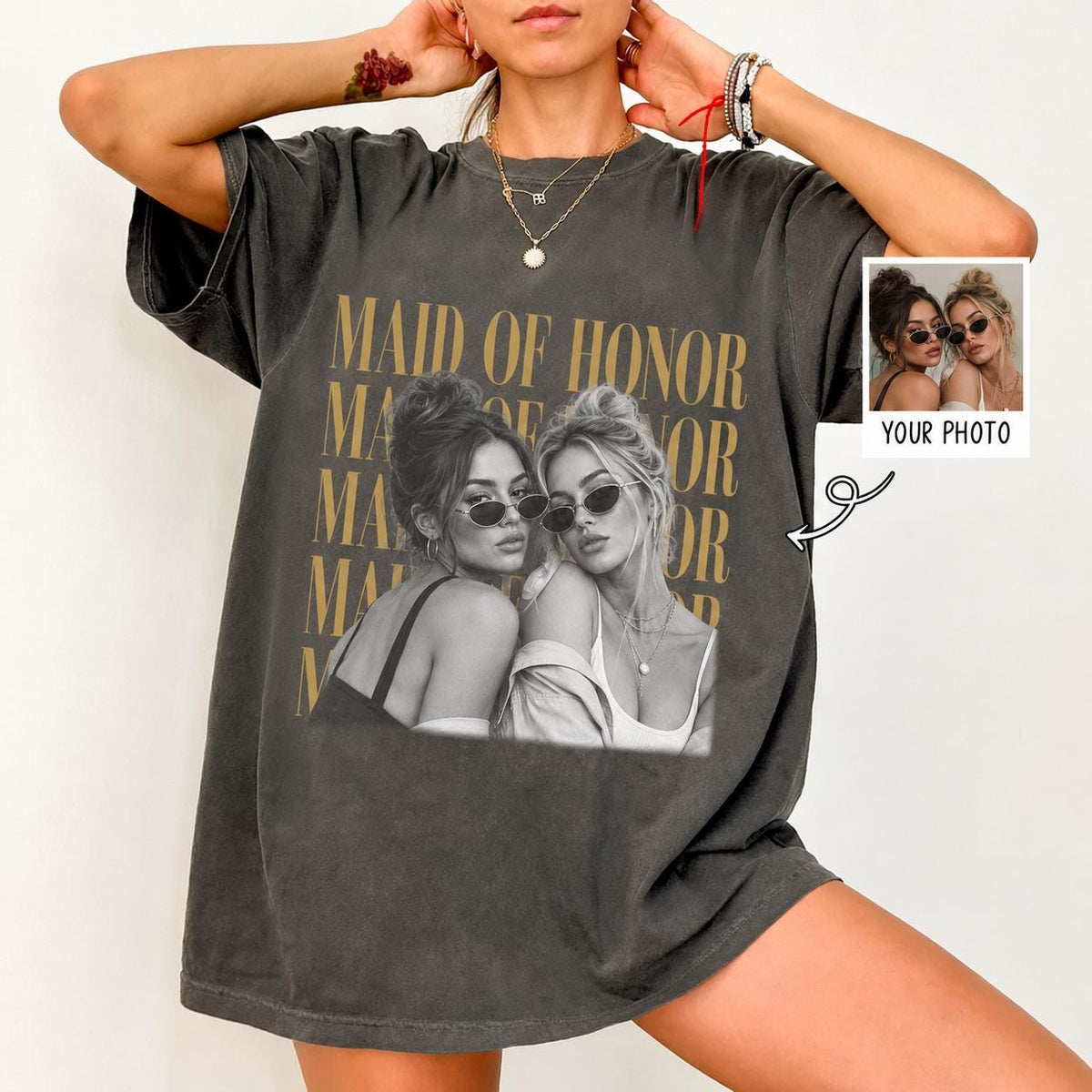 Custom Maid of Honor Comfort Colors Shirt, Personalised Photo Bridesmaid Shirt, Bachelorette Party Tee, Party Trip Gift for Bride Crew
