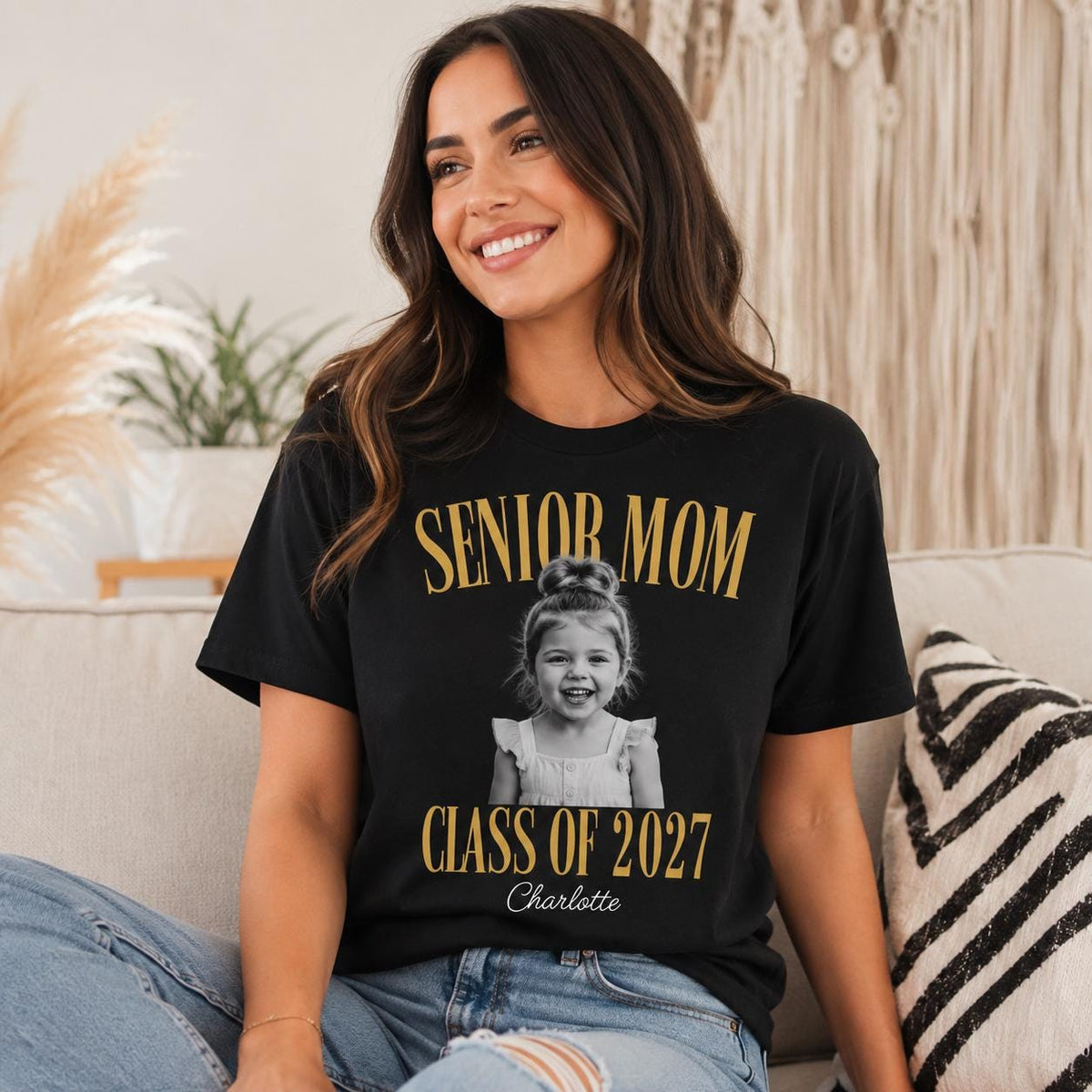 Retro Senior Mom 2027 Shirt, Custom Photo Comfort Colors Tee, Class of 2027 Graduation Gift, Proud Family Matching Shirts