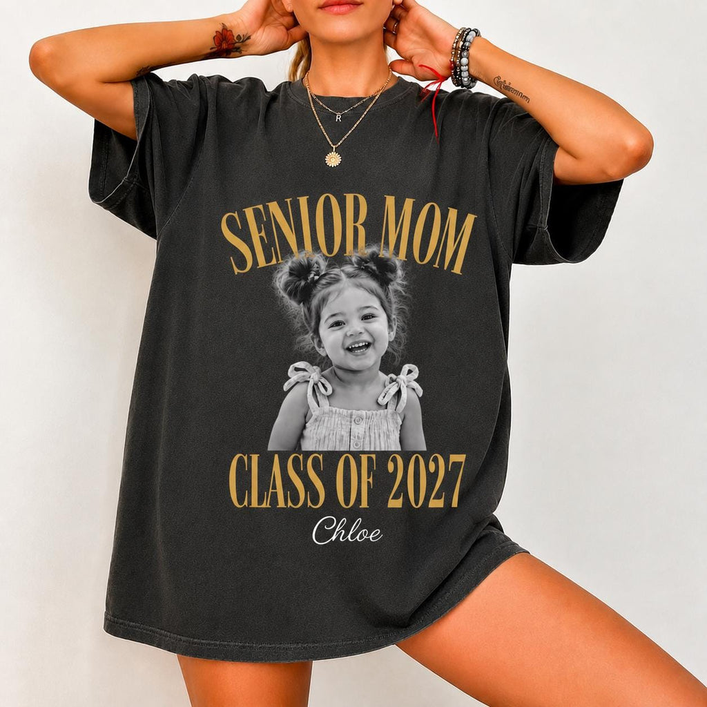Retro Senior Mom 2027 Shirt, Custom Photo Comfort Colors Tee, Class of 2027 Graduation Gift, Proud Family Matching Shirts