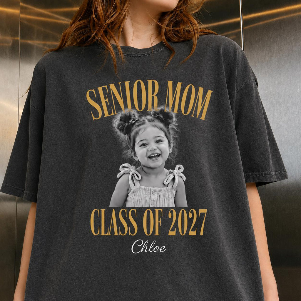 Retro Senior Mom 2027 Shirt, Custom Photo Comfort Colors Tee, Class of 2027 Graduation Gift, Proud Family Matching Shirts
