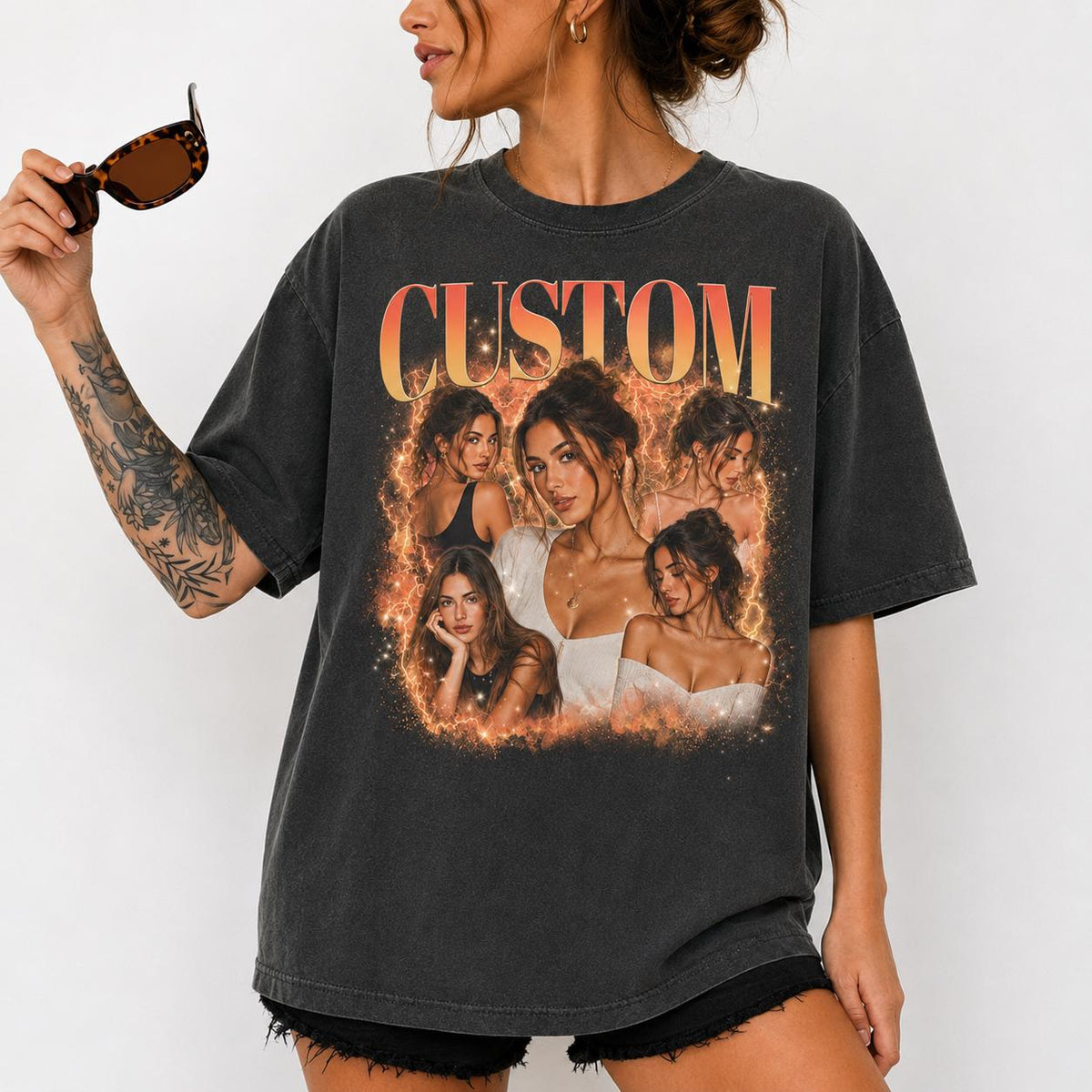 Custom Photo Bootleg Girlfriend Shirt, Personalized Comfort Colors Vintage Tee, Birthday Gift for Boyfriend, Face Shirt
