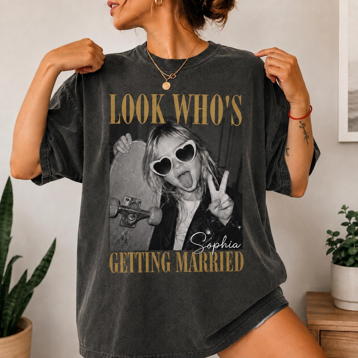 Comfort Colors Look Who’s Getting Married Shirt, Custom Bride Photo + Name Tee, Personalized Wedding Shirt, Bridal Shower Gift Bachelorette