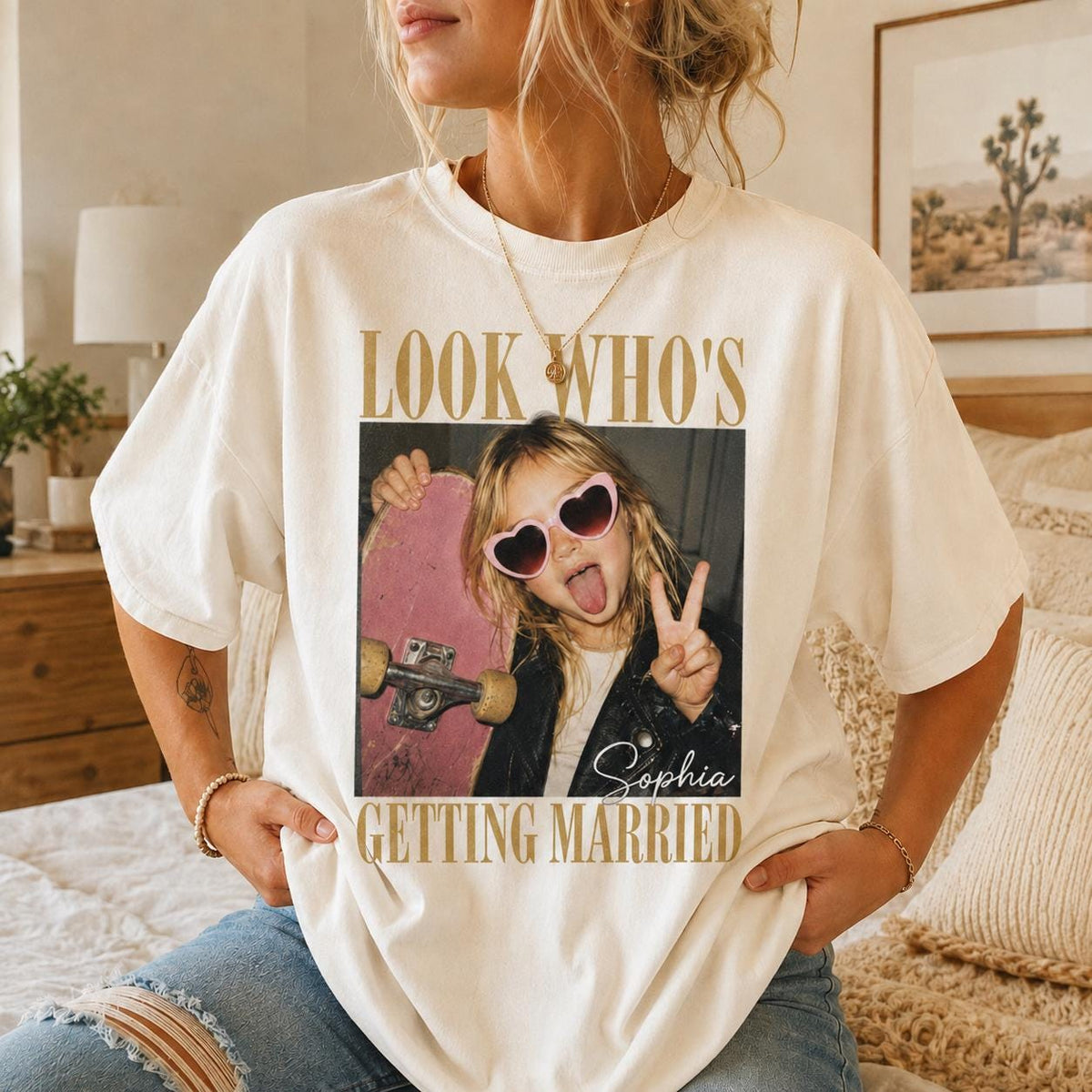 Comfort Colors Look Who’s Getting Married Shirt, Custom Bride Photo + Name Tee, Personalized Wedding Shirt, Bridal Shower Gift Bachelorette