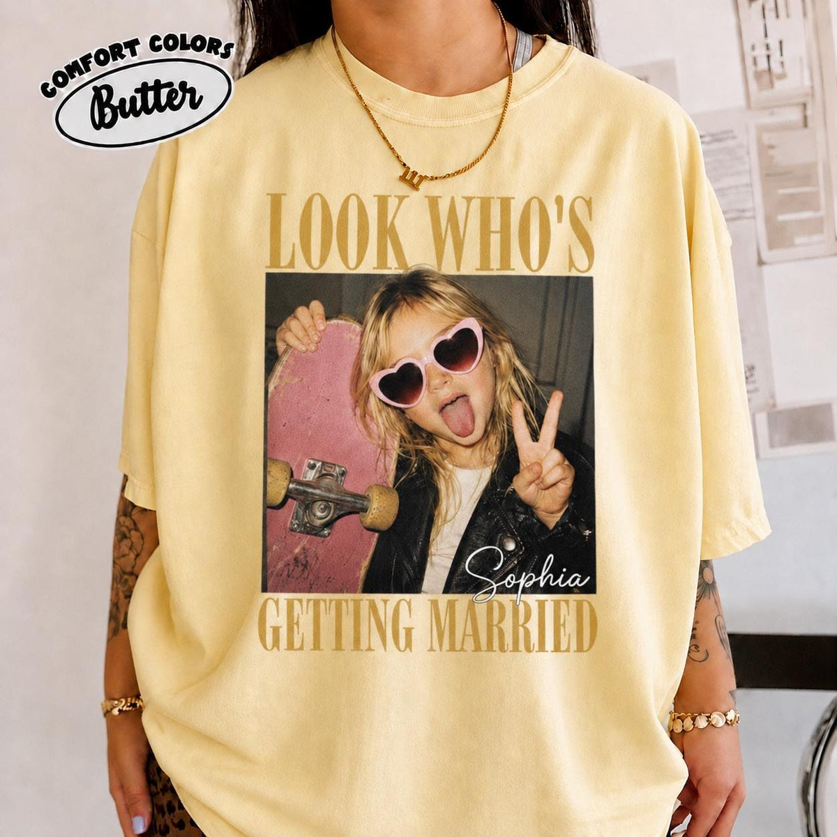 Comfort Colors Look Who’s Getting Married Shirt, Custom Bride Photo + Name Tee, Personalized Wedding Shirt, Bridal Shower Gift Bachelorette