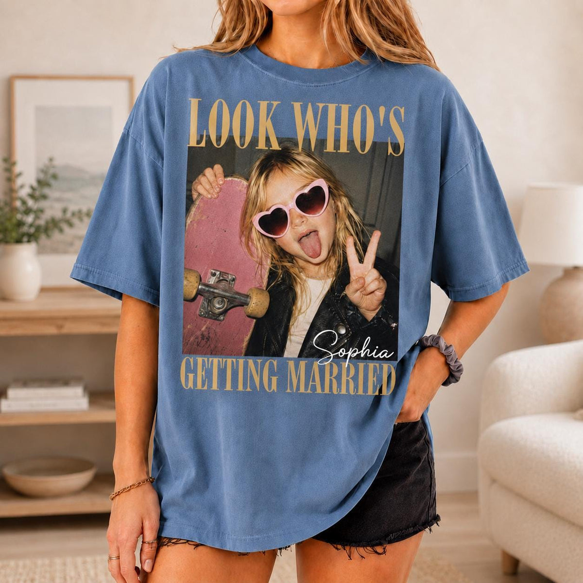 Comfort Colors Look Who’s Getting Married Shirt, Custom Bride Photo + Name Tee, Personalized Wedding Shirt, Bridal Shower Gift Bachelorette