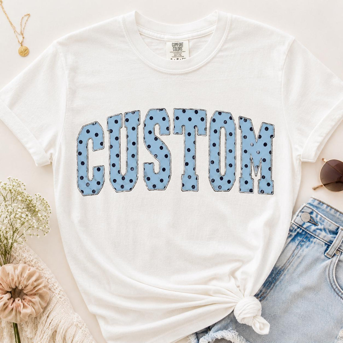 Custom Name Polka Dot Shirt, Personalized Comfort Colors Tee, Preppy Women’s Graphic Top, Trendy Birthday Gift for Her