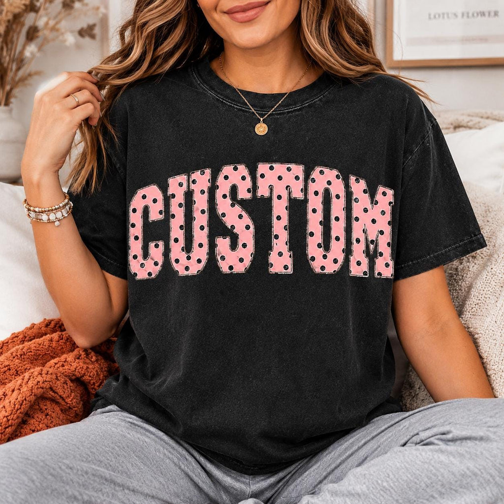 Custom Name Polka Dot Shirt, Personalized Comfort Colors Tee, Preppy Women’s Graphic Top, Trendy Birthday Gift for Her