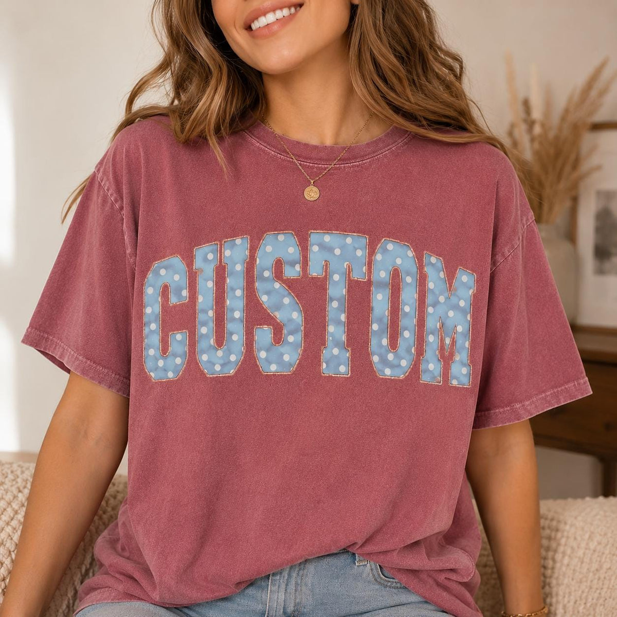 Custom Name Polka Dot Shirt, Personalized Comfort Colors Tee, Preppy Women’s Graphic Top, Trendy Birthday Gift for Her