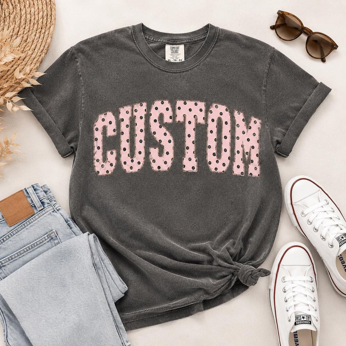 Custom Name Polka Dot Shirt, Personalized Comfort Colors Tee, Preppy Women’s Graphic Top, Trendy Birthday Gift for Her