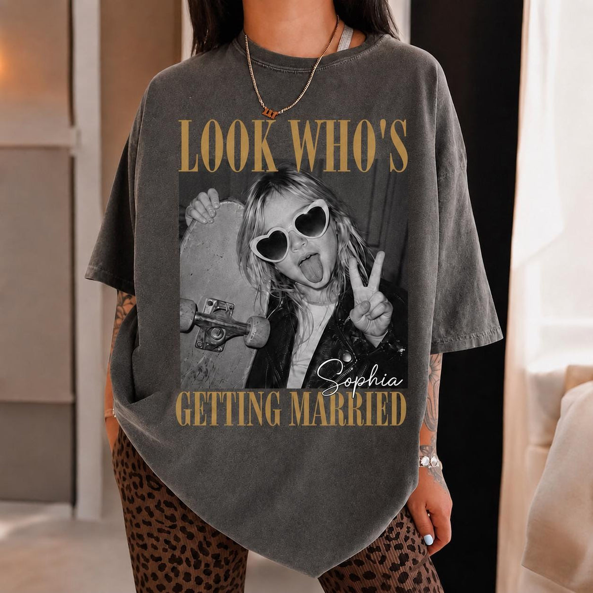 Comfort Colors Look Who’s Getting Married Shirt, Custom Bride Photo + Name Tee, Personalized Wedding Shirt, Bridal Shower Gift Bachelorette