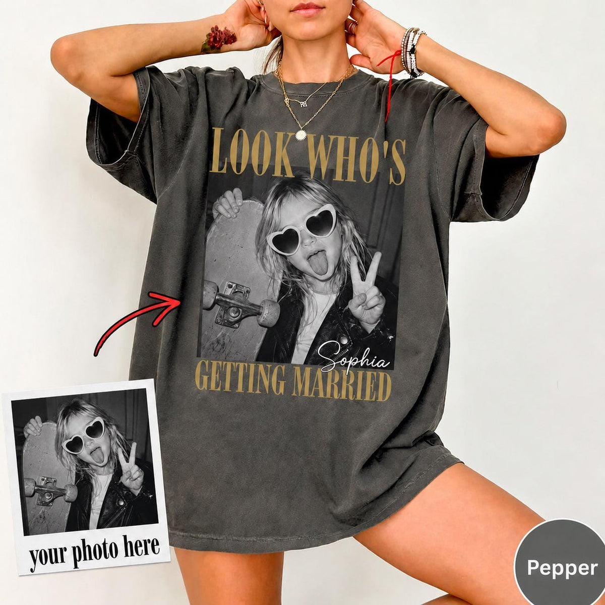 Comfort Colors Look Who’s Getting Married Shirt, Custom Bride Photo + Name Tee, Personalized Wedding Shirt, Bridal Shower Gift Bachelorette