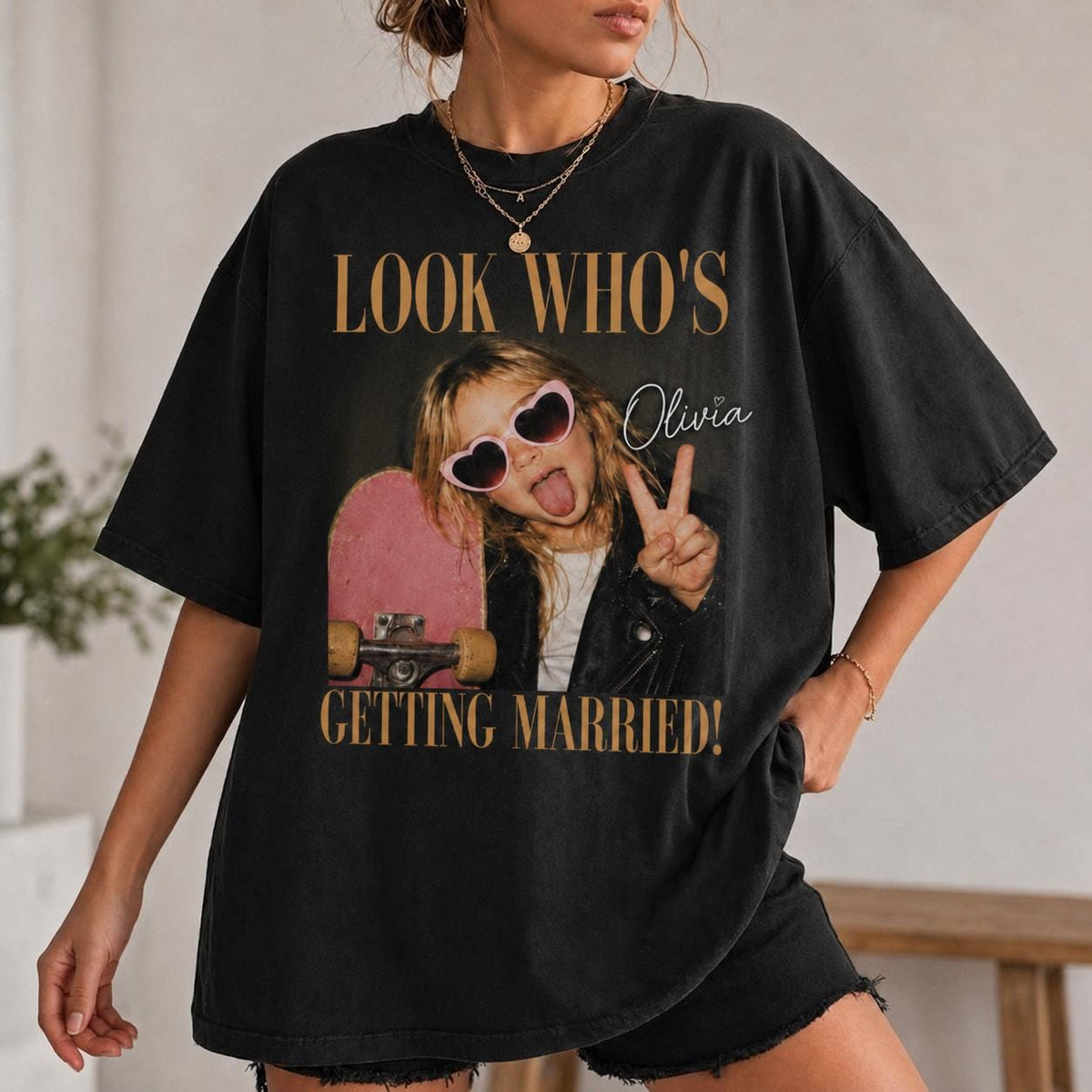 Personalized Look Who’s Getting Married Comfort Colors Shirt, Custom Bride Photo and Name Tee, Team Bride Shirt, Bridal Shower Gift