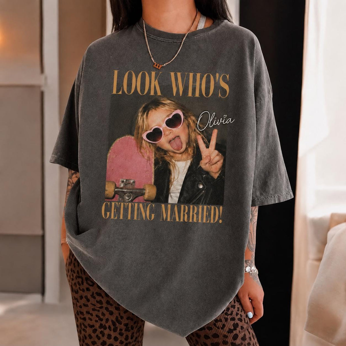 Personalized Look Who’s Getting Married Comfort Colors Shirt, Custom Bride Photo and Name Tee, Team Bride Shirt, Bridal Shower Gift