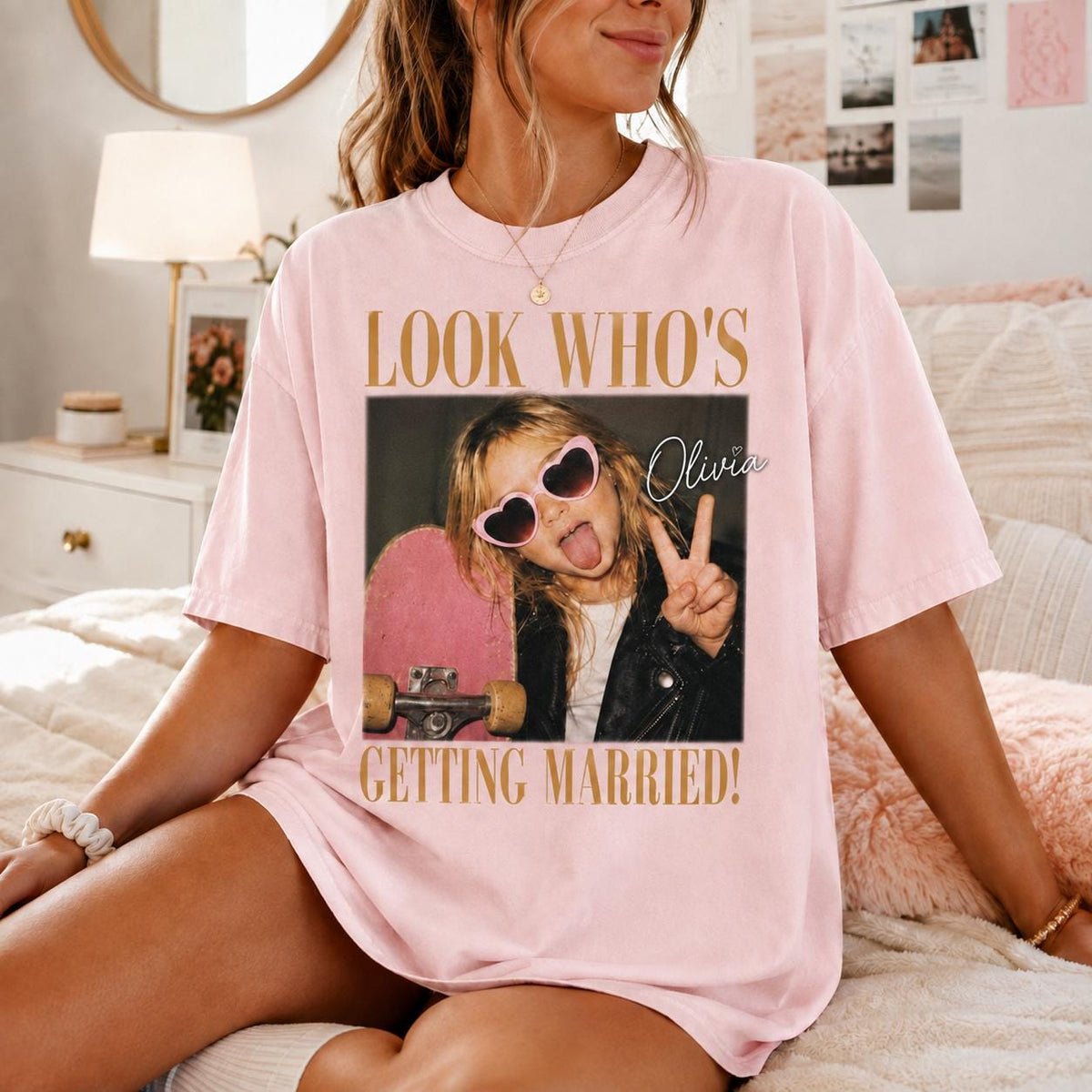 Personalized Look Who’s Getting Married Comfort Colors Shirt, Custom Bride Photo and Name Tee, Team Bride Shirt, Bridal Shower Gift