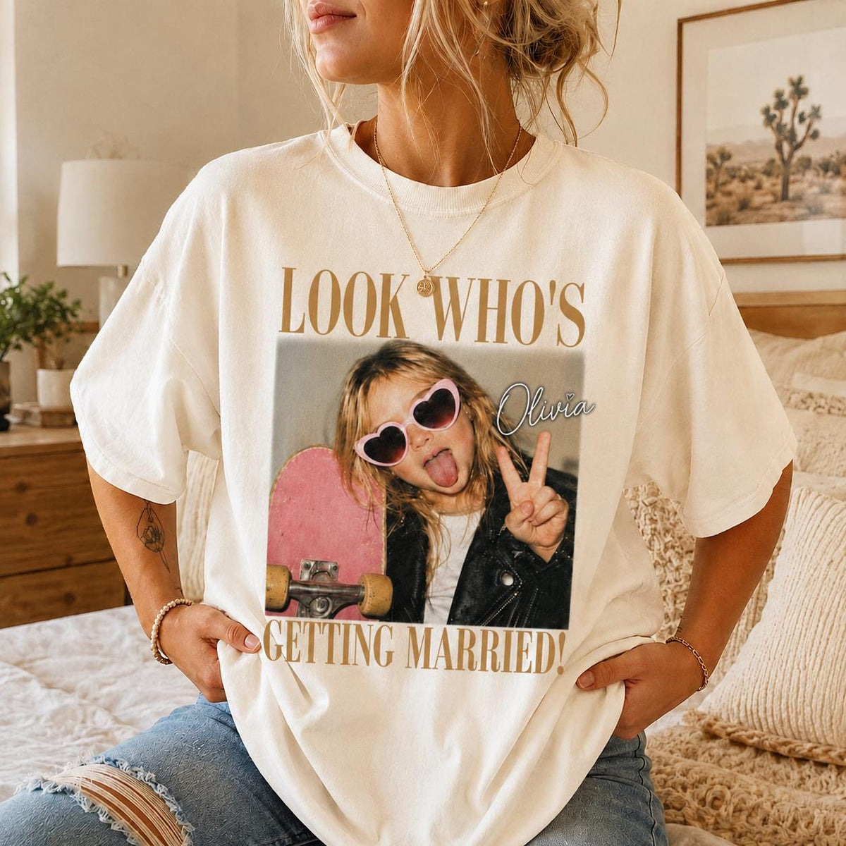 Personalized Look Who’s Getting Married Comfort Colors Shirt, Custom Bride Photo and Name Tee, Team Bride Shirt, Bridal Shower Gift