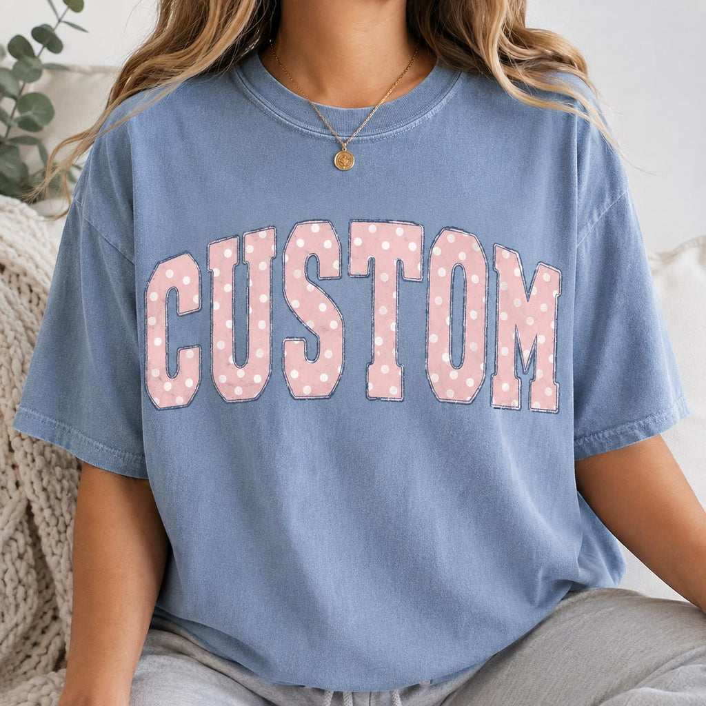 Custom Name Polka Dot Shirt, Personalized Comfort Colors Tee, Preppy Women’s Graphic Top, Trendy Birthday Gift for Her