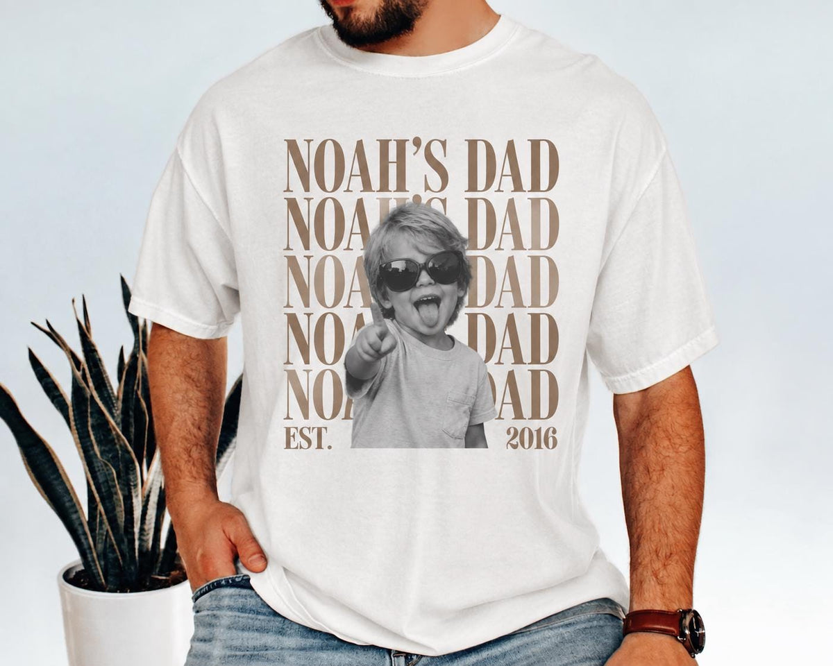 Personalized Dad Vintage Photo Comfort Colors Shirt, Custom Fathers Tee with Kids Photo, Best Dad Ever Gift