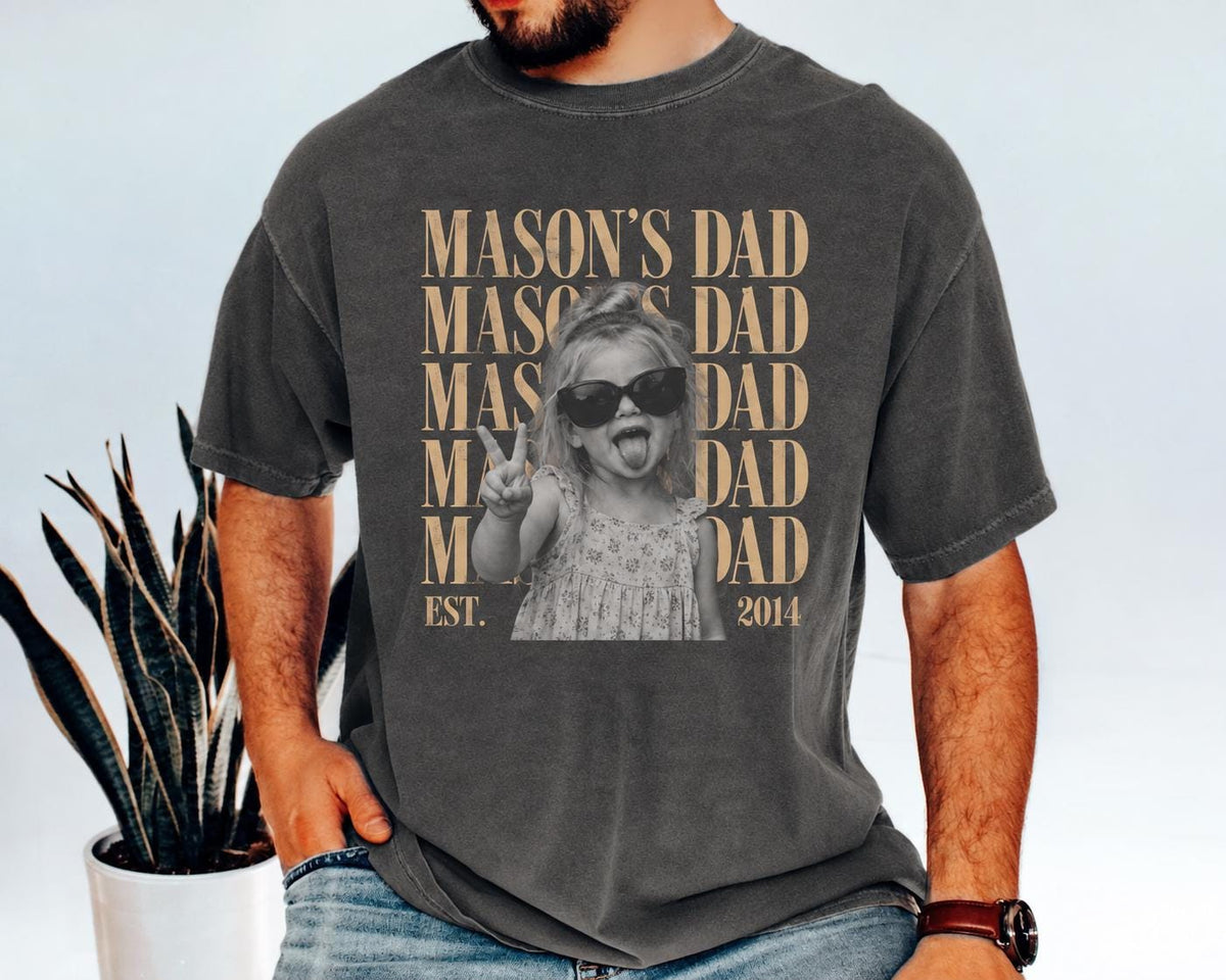 Personalized Dad Vintage Photo Comfort Colors Shirt, Custom Fathers Tee with Kids Photo, Best Dad Ever Gift