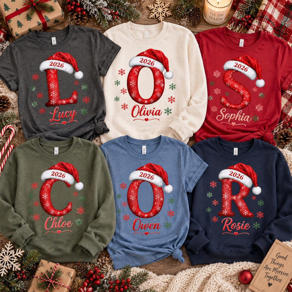 Personalized Family Christmas Shirts, Matching Holiday Pajama Tees, Custom Name Xmas Sweatshirt, Family Christmas Crew Gift