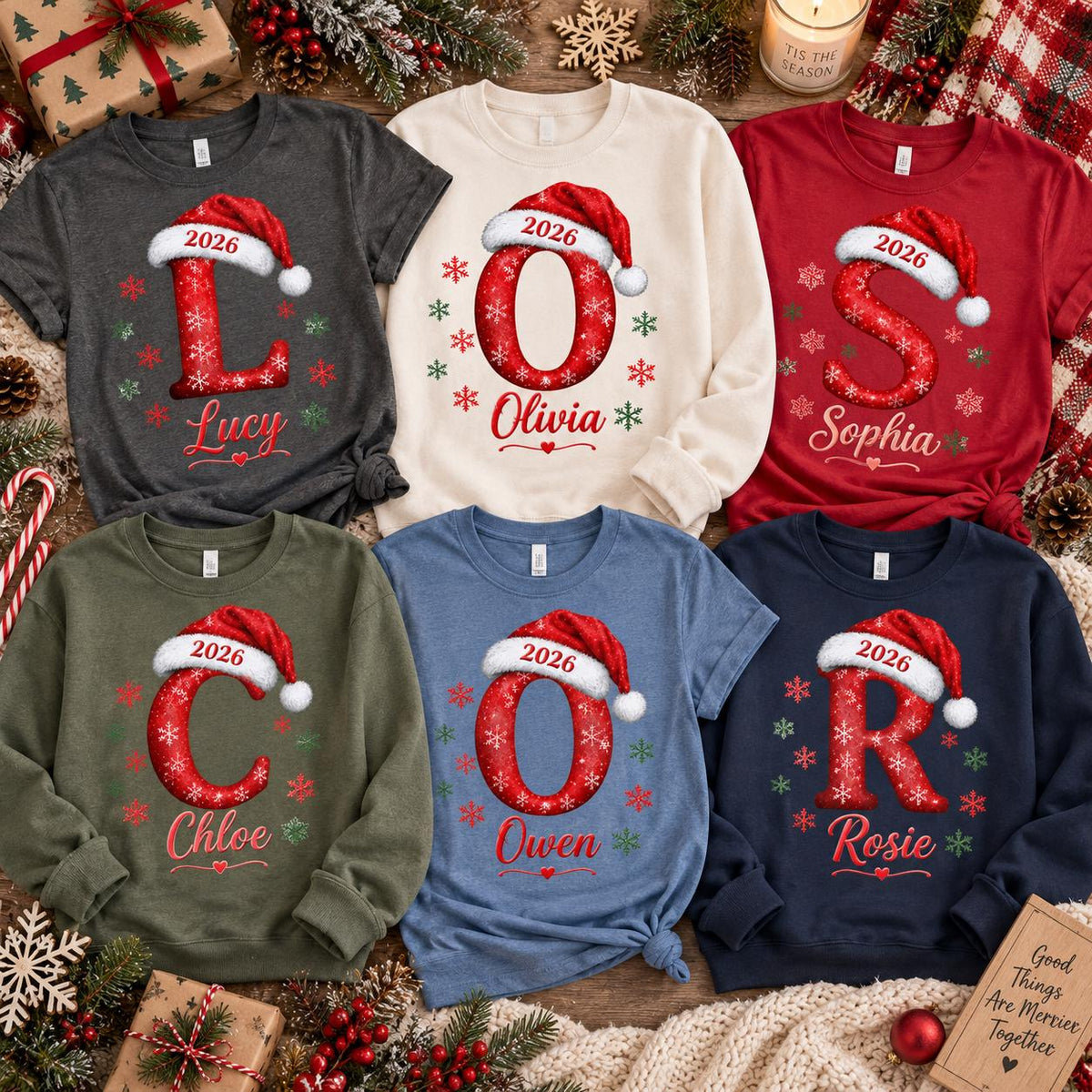 Personalized Family Christmas Shirts, Matching Holiday Pajama Tees, Custom Name Xmas Sweatshirt, Family Christmas Crew Gift