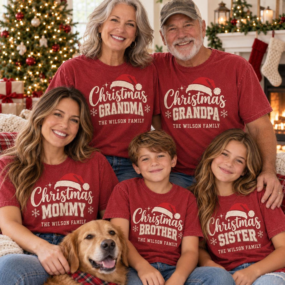 Custom Family Christmas Shirts, Personalized Christmas Grandma Grandpa Mommy Matching Tees, Family Name Holiday Crew T-Shirt Gift