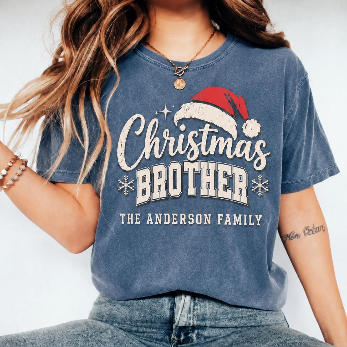 Custom Family Christmas Shirts, Personalized Christmas Grandma Grandpa Mommy Matching Tees, Family Name Holiday Crew T-Shirt Gift