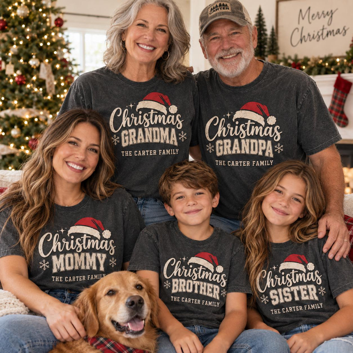 Matching Family Christmas Shirts, Personalized Grandma Grandpa Daddy Family Role Tees, Custom Name Christmas Crew Holiday Gift