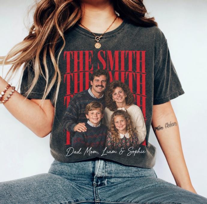 Personalized Family Christmas Photo Shirt, Custom Family Name Matching Holiday Tee, Retro Picture T-Shirt for Christmas Party