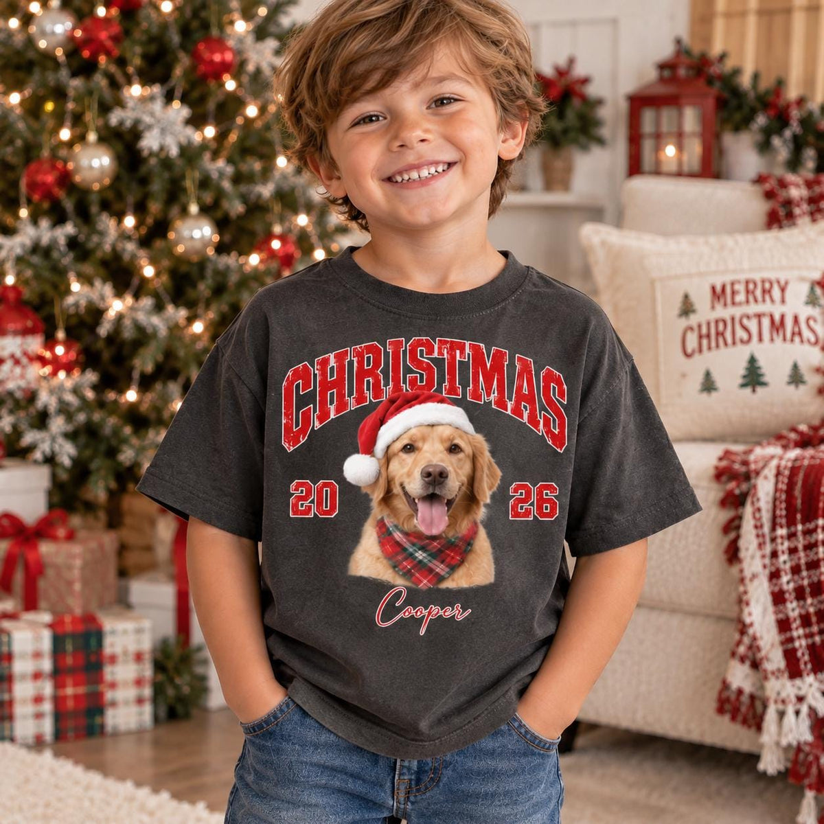 Custom Vintage Pet Photo Christmas Shirt, Personalized Pet Name Comfort Colors Tee, Dog Lover Gift, Cat Mom Gift, Pet Memorial Shirt