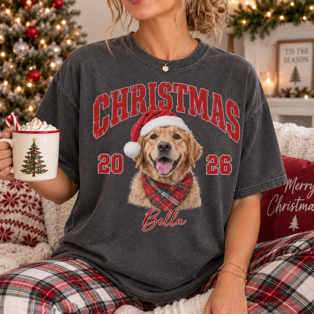 Custom Vintage Pet Photo Christmas Shirt, Personalized Pet Name Comfort Colors Tee, Dog Lover Gift, Cat Mom Gift, Pet Memorial Shirt