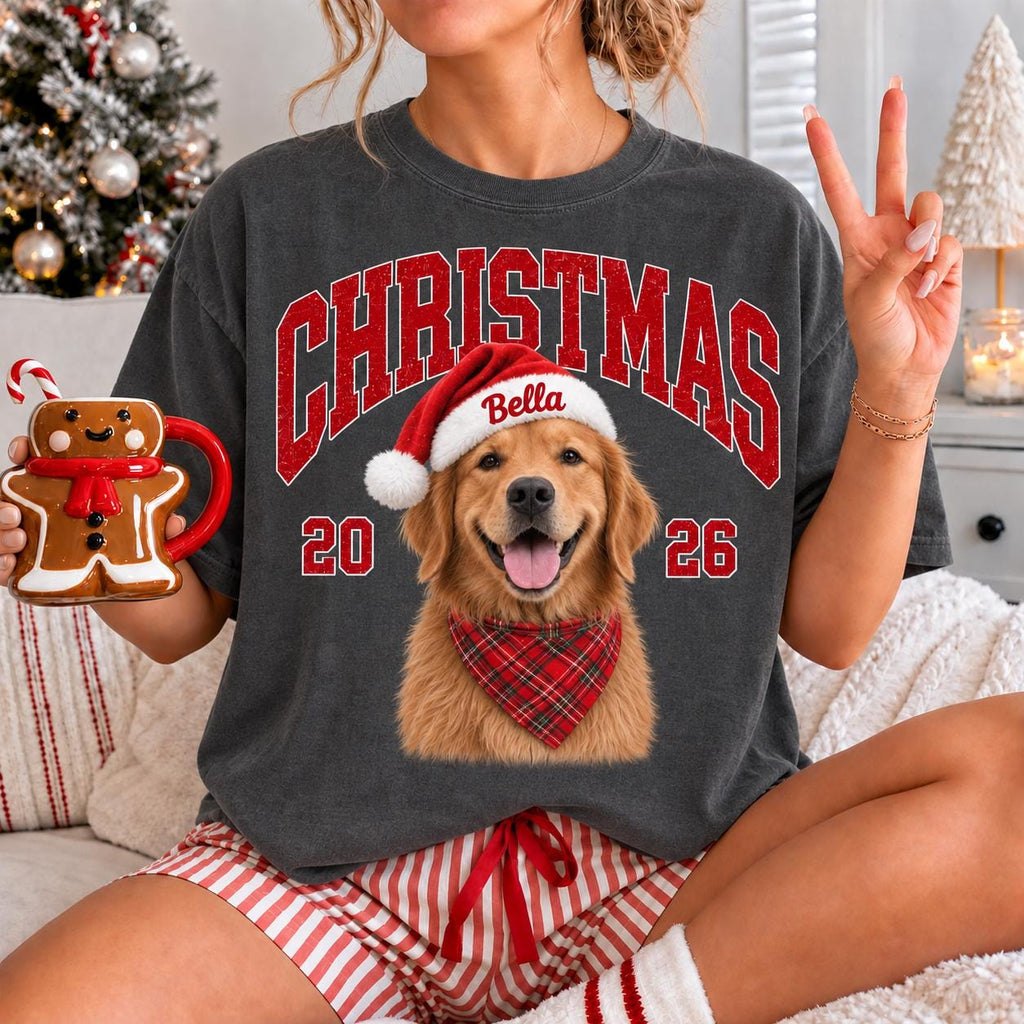 Personalized Pet Christmas Shirt, Custom Dog Cat Photo Tee, Vintage Pet Portrait Shirt, Pet Lover Christmas Gift