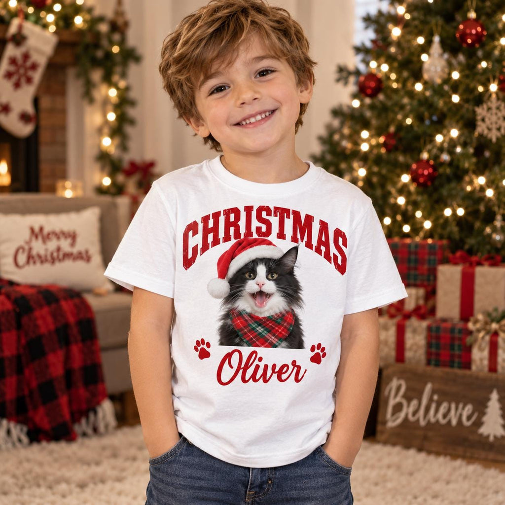 Custom Vintage Pet Christmas Tee, Personalized Pet Photo and Name Shirt, Dog Mom Cat Mom Gift, Holiday Pet Shirt