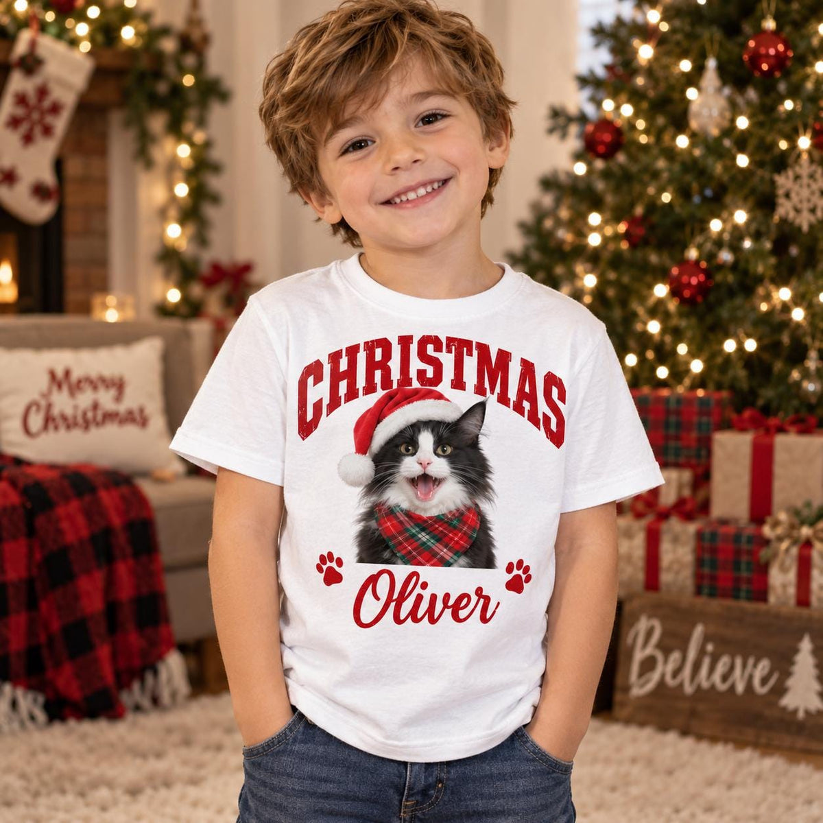 Custom Vintage Pet Christmas Tee, Personalized Pet Photo and Name Shirt, Dog Mom Cat Mom Gift, Holiday Pet Shirt