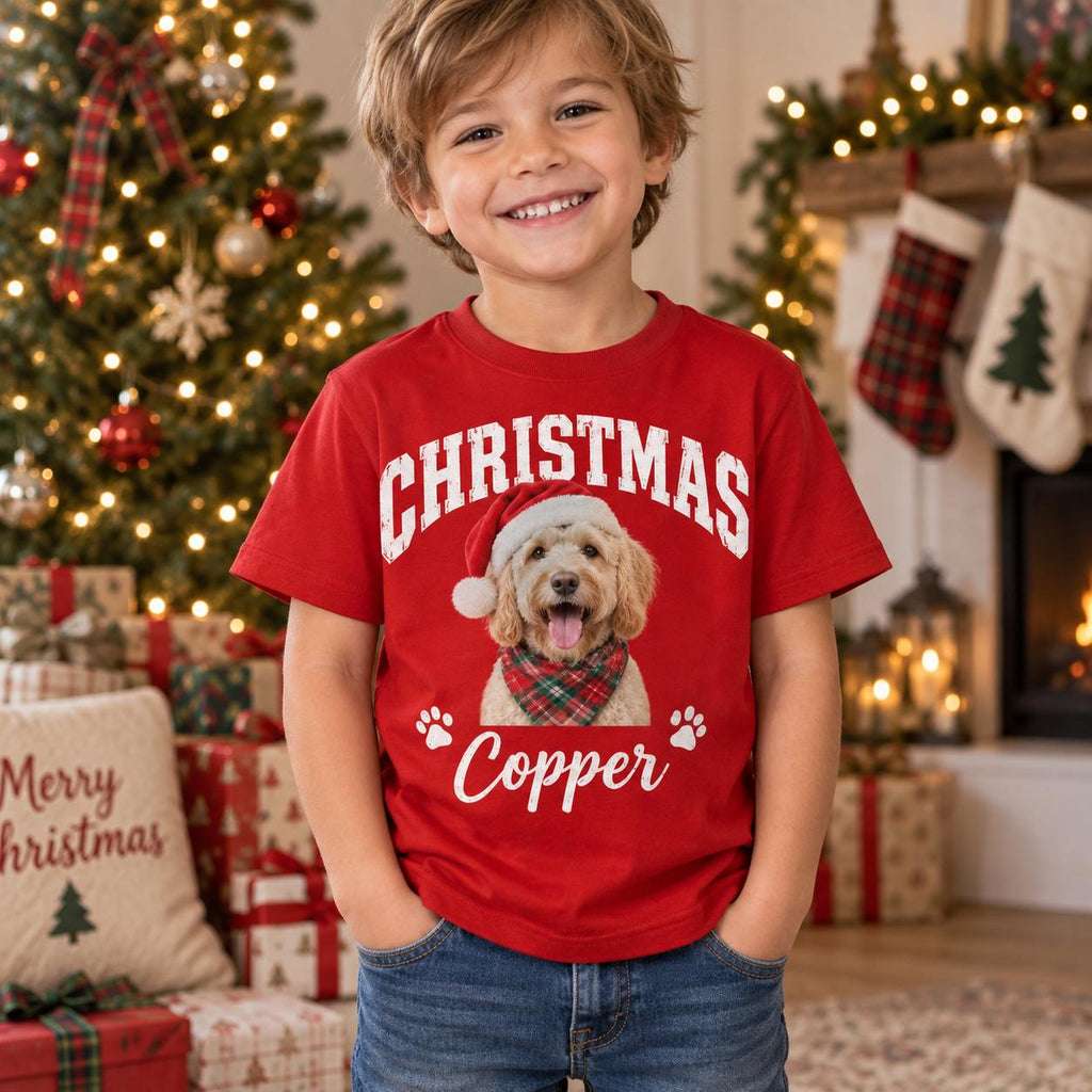 Custom Vintage Pet Christmas Tee, Personalized Pet Photo and Name Shirt, Dog Mom Cat Mom Gift, Holiday Pet Shirt