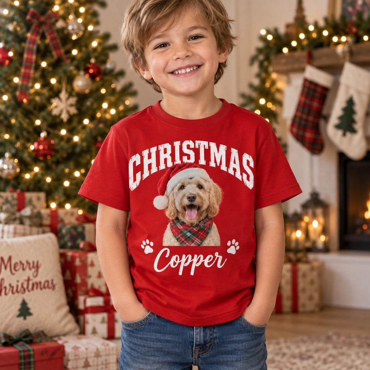 Custom Vintage Pet Christmas Tee, Personalized Pet Photo and Name Shirt, Dog Mom Cat Mom Gift, Holiday Pet Shirt