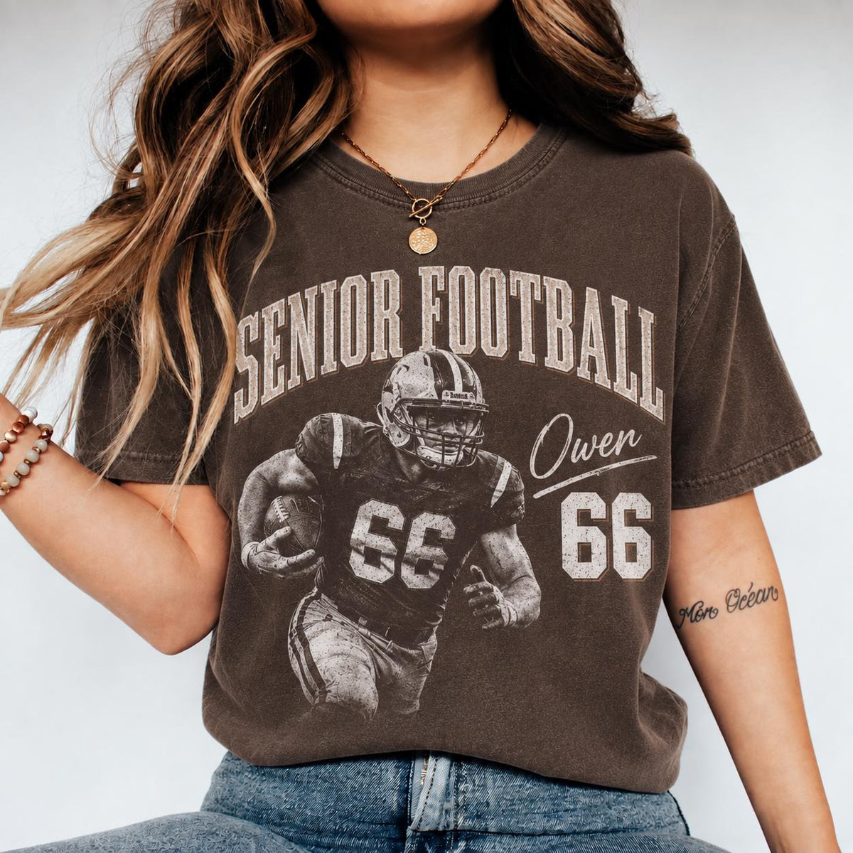 Custom Vintage Senior Football Comfort Colors Shirt, Personalized Player Photo Tee with Name & Number, Football Mom Game Day Shirt