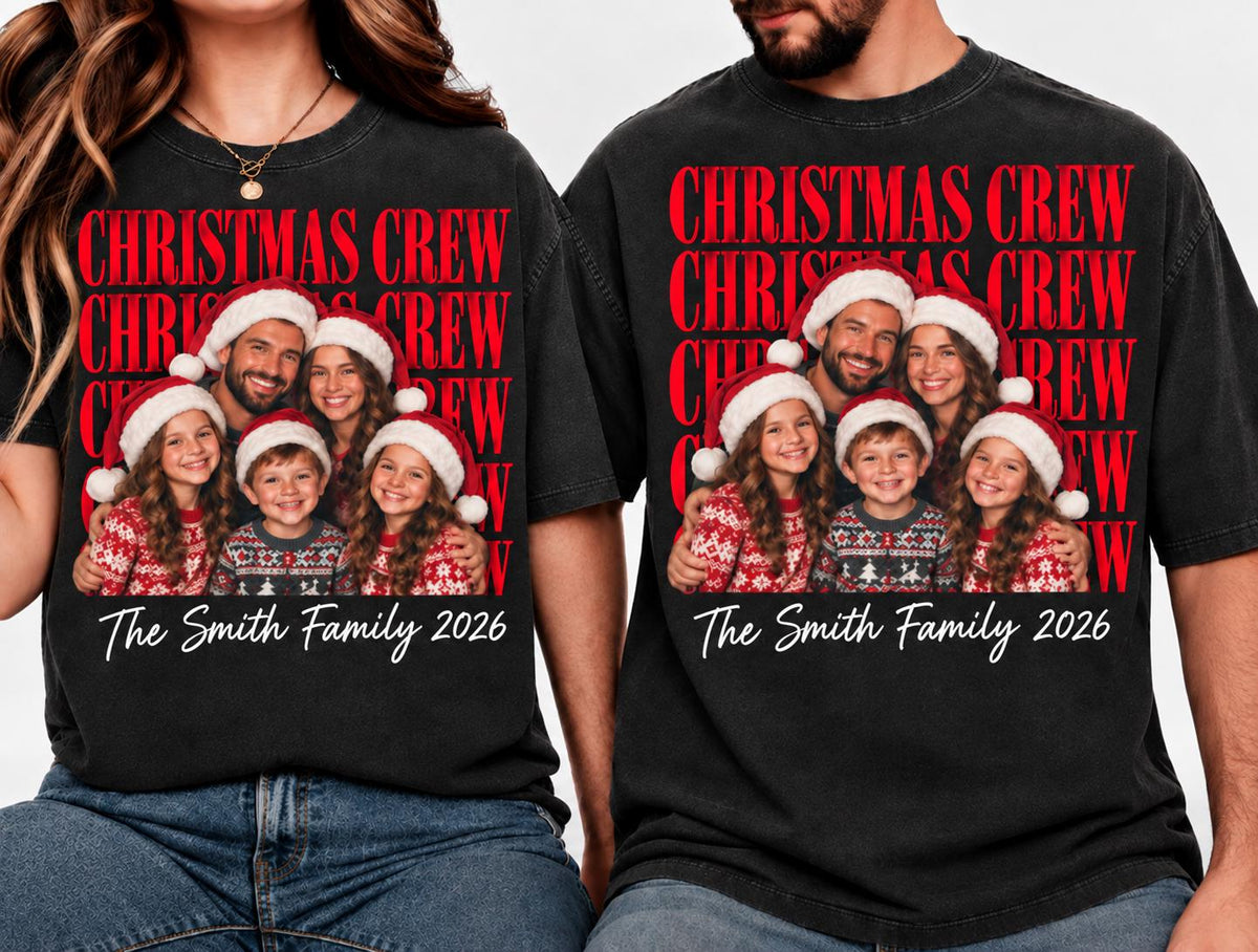 Personalized Family Vintage Photo Comfort Colors Shirt, Family Christmas Tee 2026, Family Name Matching Pajamas Tops, Christmas Gift