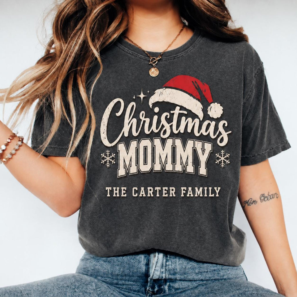 Custom Family Christmas Shirts, Personalized Christmas Grandma Grandpa Mommy Matching Tees, Family Name Holiday Crew T-Shirt Gift