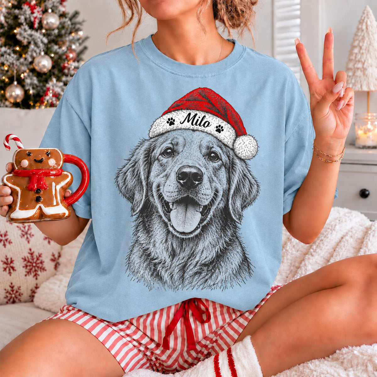 Custom Pet Photo Christmas Comfort Colors Shirt, Personalized Dog Face Portrait Tee, Dog Mom Christmas Gift, Funny Pet Lover Holiday Shirt