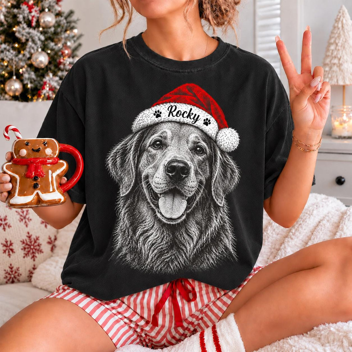 Custom Pet Photo Christmas Comfort Colors Shirt, Personalized Dog Face Portrait Tee, Dog Mom Christmas Gift, Funny Pet Lover Holiday Shirt