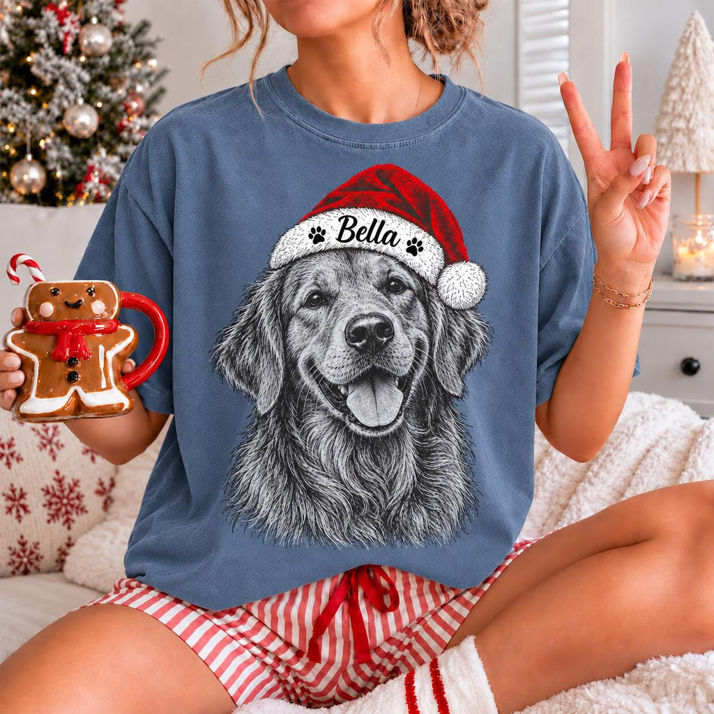 Custom Pet Photo Christmas Comfort Colors Shirt, Personalized Dog Face Portrait Tee, Dog Mom Christmas Gift, Funny Pet Lover Holiday Shirt