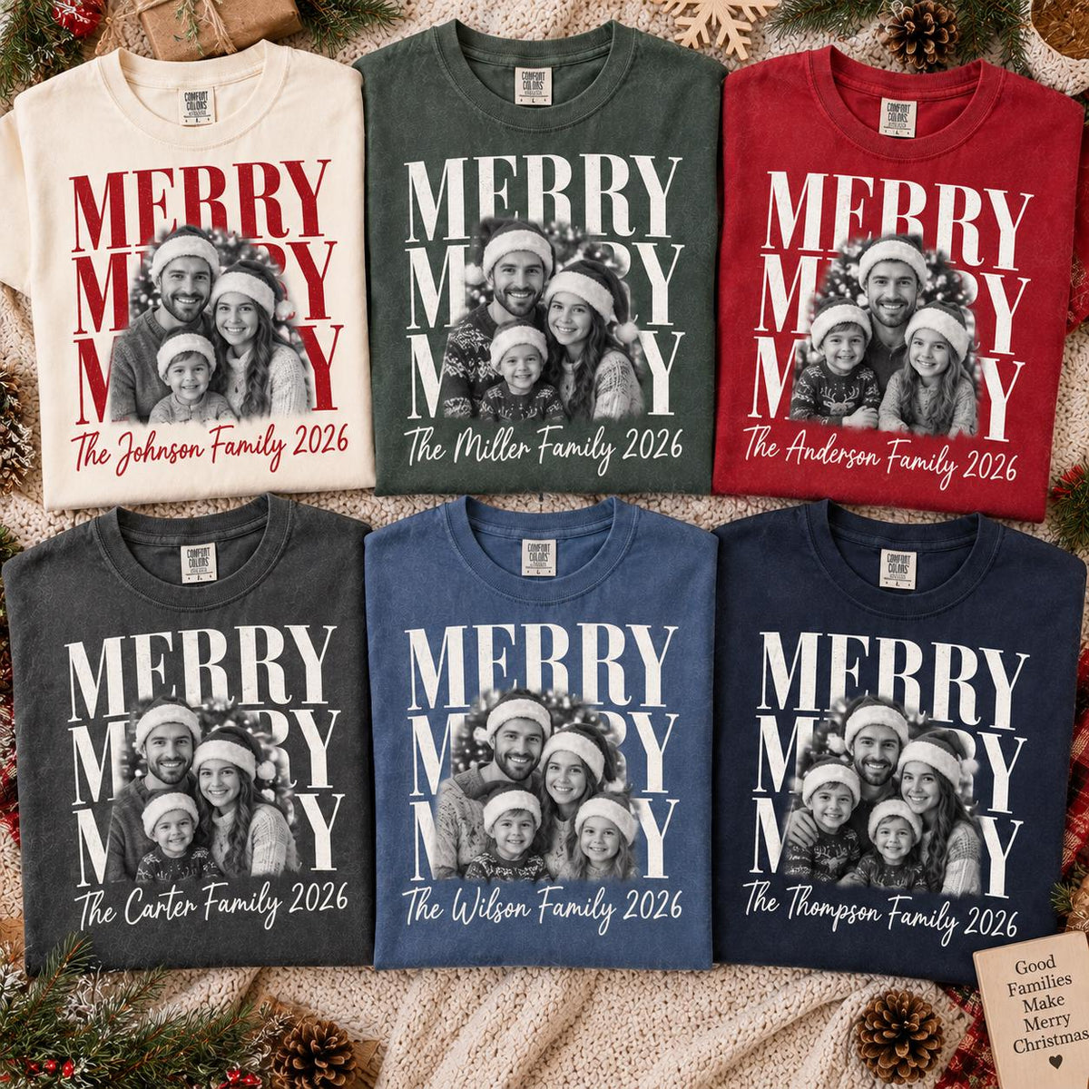 Personalized Merry Christmas Vintage Family Photo Comfort Colors Shirt, Custom Group Holiday Shirt, Matching Christmas 2026 Tee
