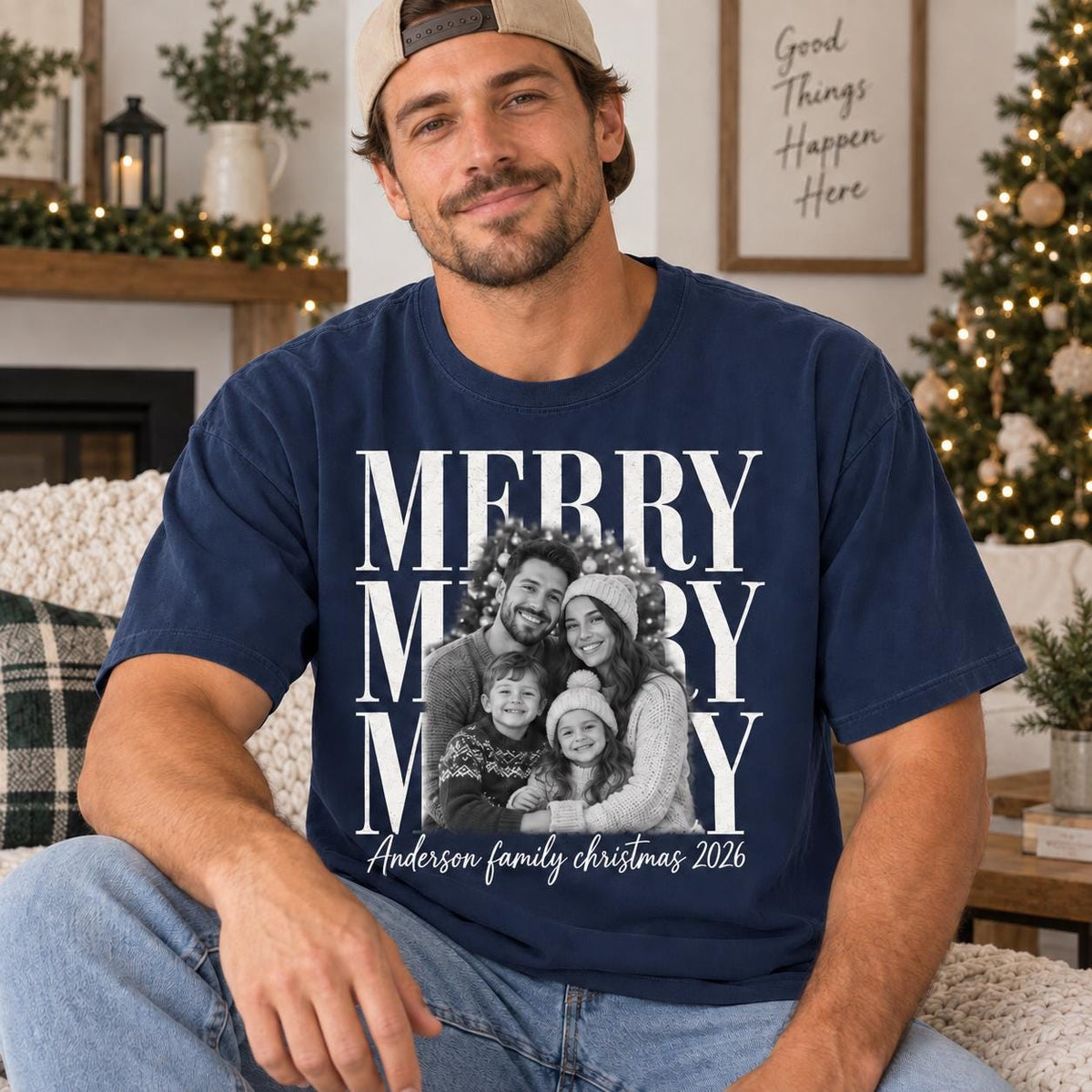 Personalized Merry Christmas Vintage Family Photo Comfort Colors Shirt, Custom Group Holiday Shirt, Matching Christmas 2026 Tee