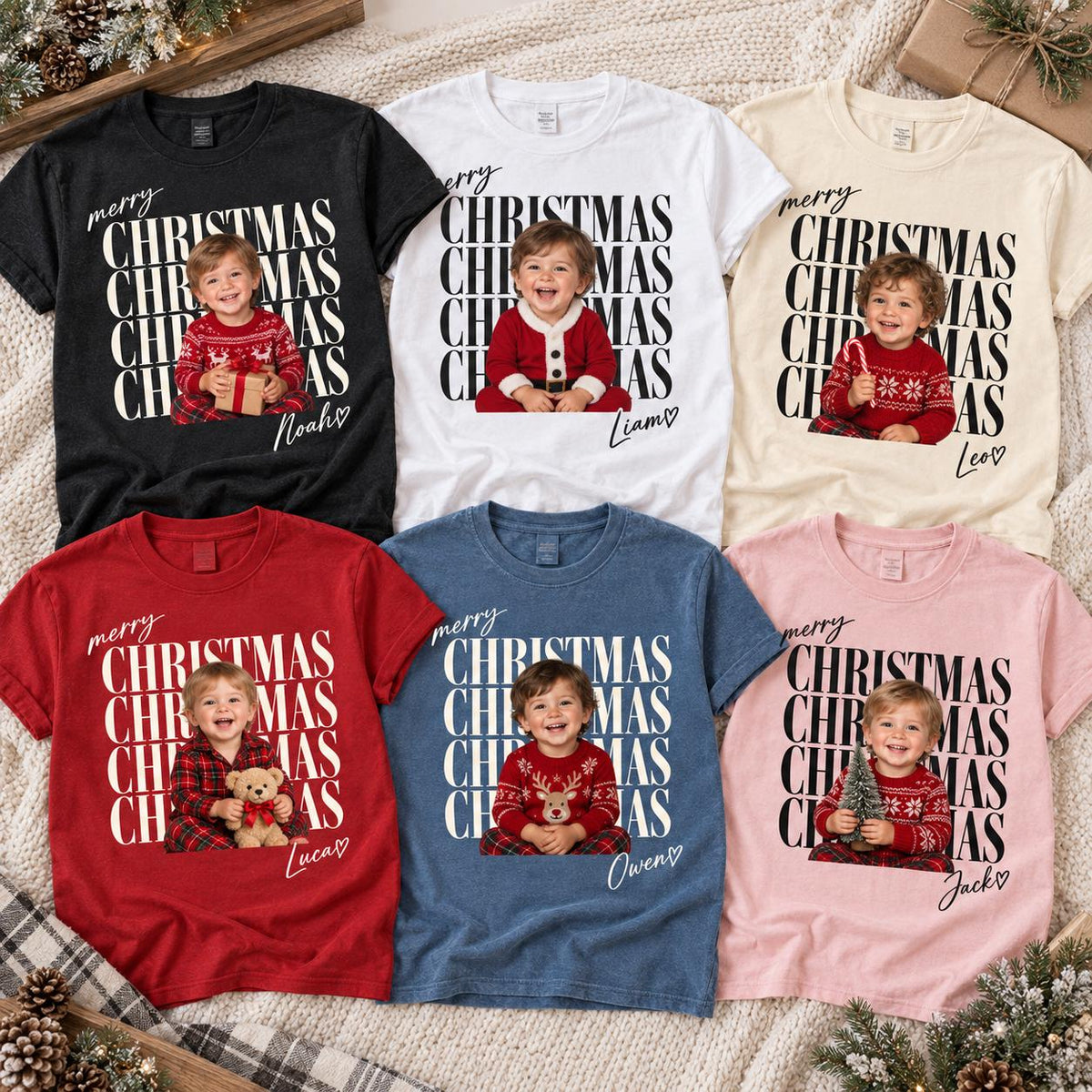 Custom Family Vintage Photo Comfort Colors Christmas Shirt, Personalized Family Name Matching Tee, Holiday Party Outfit 2026