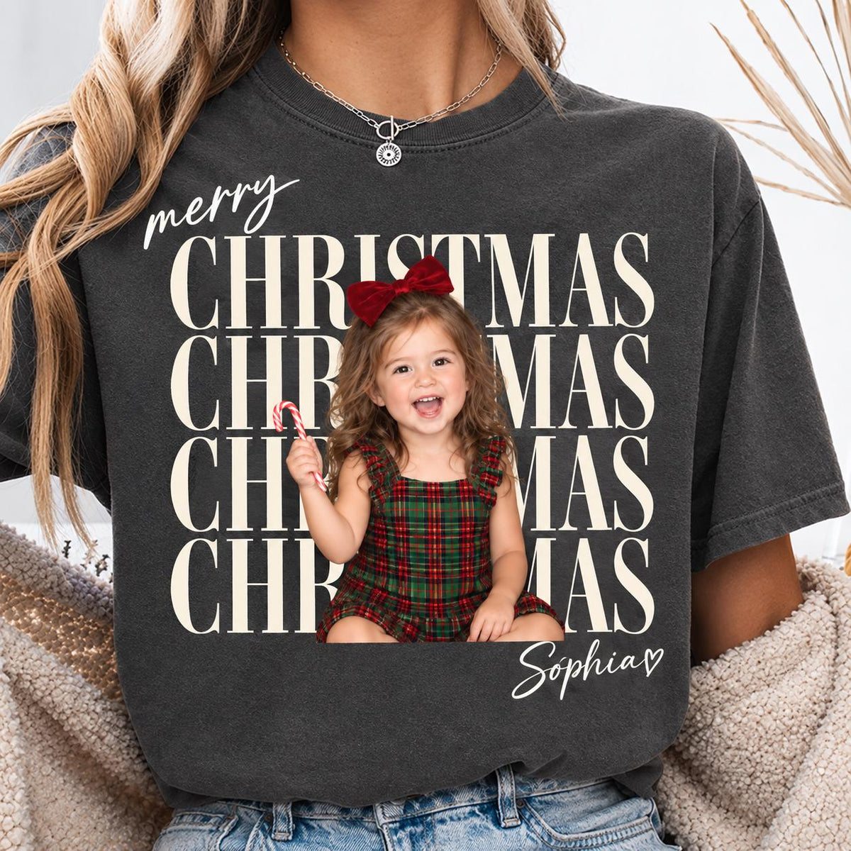 Custom Family Vintage Photo Comfort Colors Christmas Shirt, Personalized Family Name Matching Tee, Holiday Party Outfit 2026