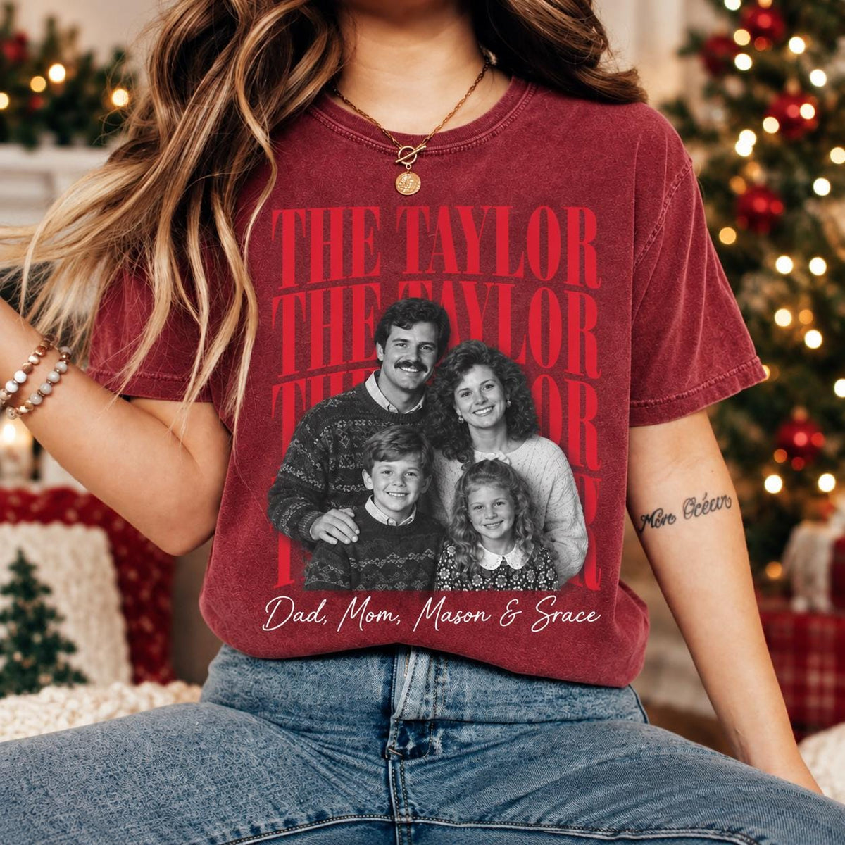 Personalized Family Christmas Photo Shirt, Custom Family Name Matching Holiday Tee, Retro Picture T-Shirt for Christmas Party