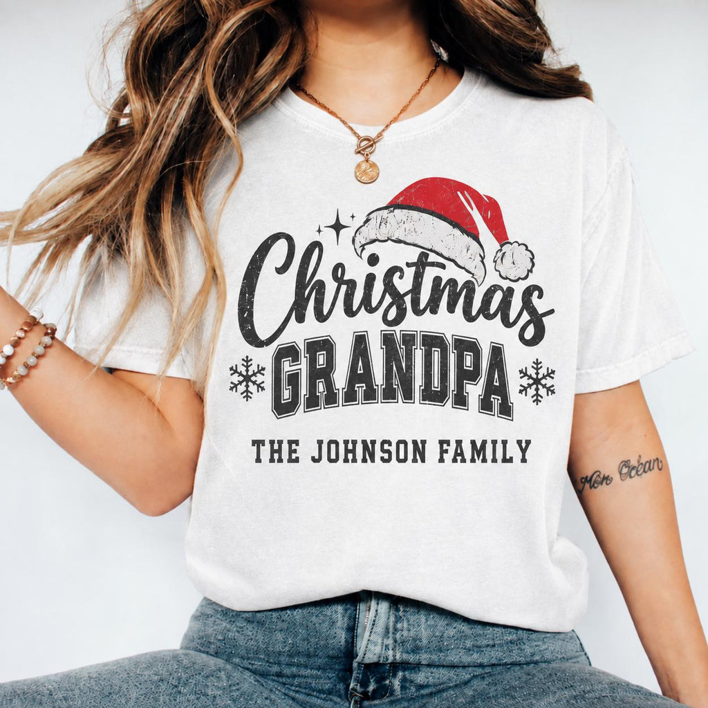 Matching Family Christmas Shirts, Personalized Grandma Grandpa Daddy Family Role Tees, Custom Name Christmas Crew Holiday Gift