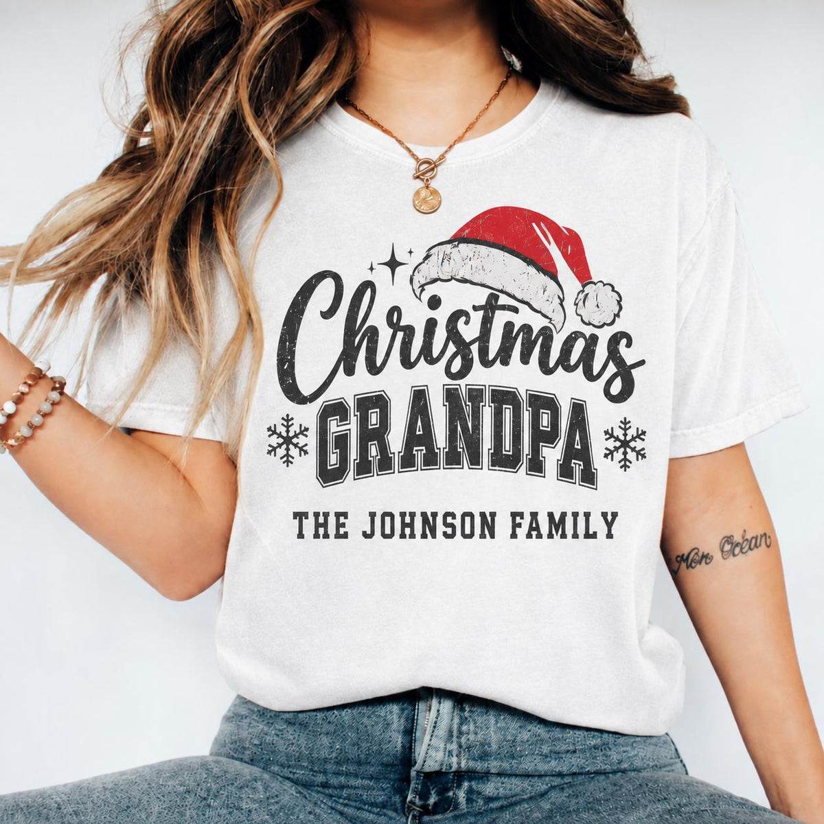 Matching Family Christmas Shirts, Personalized Grandma Grandpa Daddy Family Role Tees, Custom Name Christmas Crew Holiday Gift